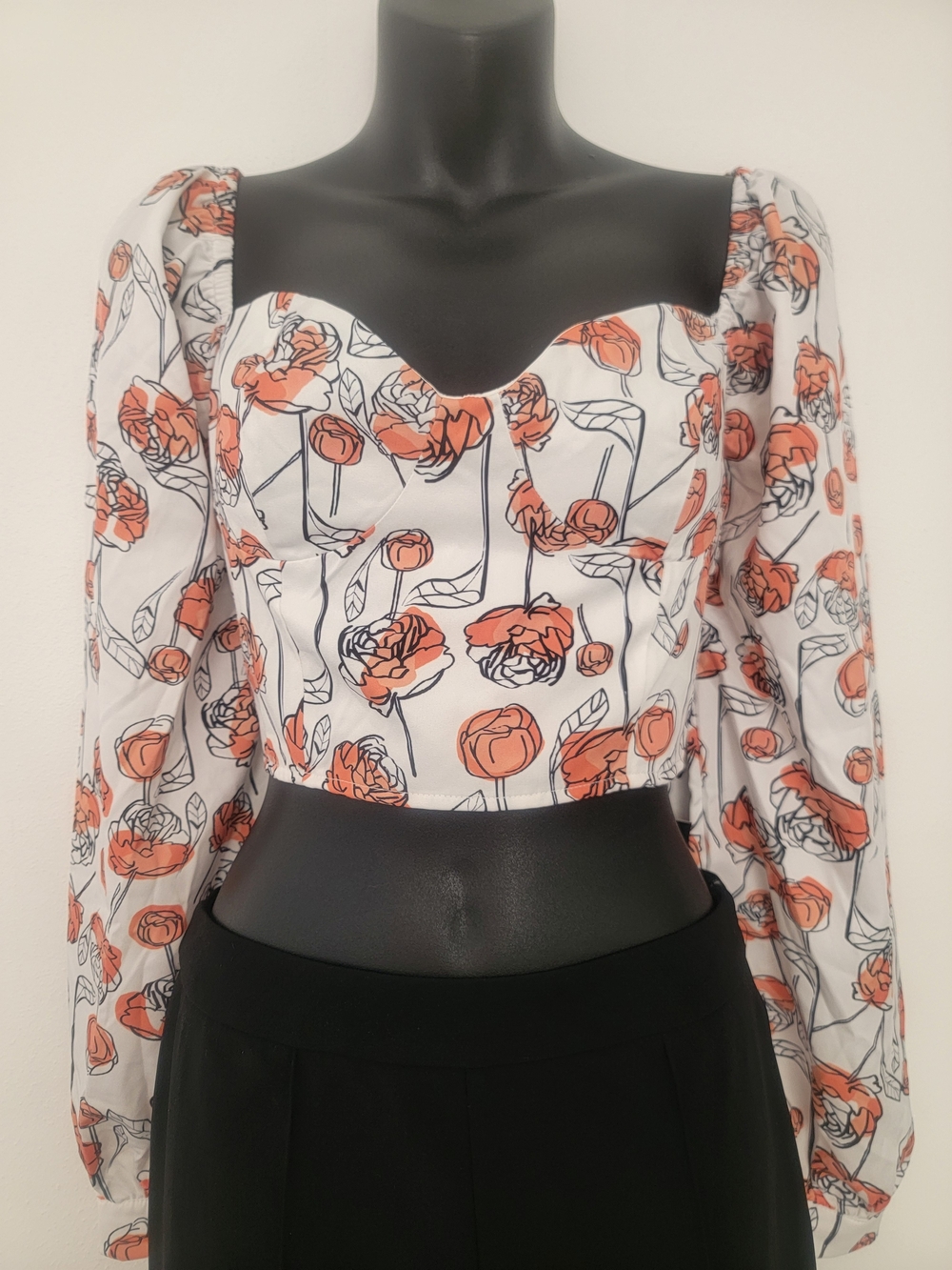Floral Sweetheart Crop Top in White and Coral